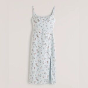 NWT A&F Light Blue Floral Corset Seamed Midi Slit Dress